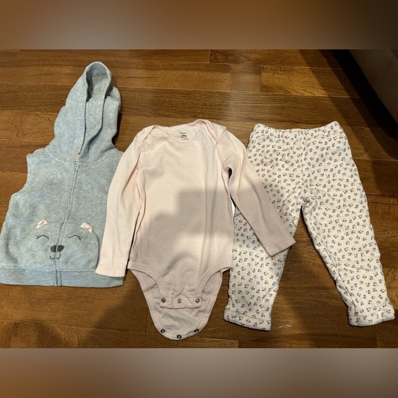 Carter's Other - Charming 24M Girls’ Outfit Set with Hooded Vest, Onesie, and Floral Pants